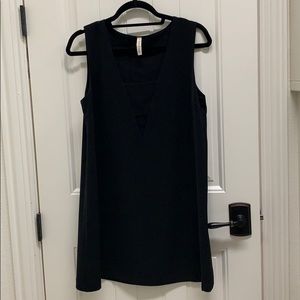 Black Silky Front Cut Out Dress